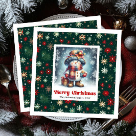 Guardanapo De Papel De Jantar Charming funny snowman with snowflakes kids napkin