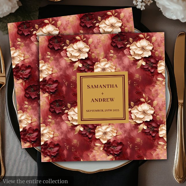 Guardanapo De Papel De Jantar Chic Boho Burgundy Blush Dourado Casamento Napkins (Chic Boho Burgundy Blush Gold Wedding Napkins)