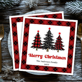 Guardanapo De Papel De Jantar Chic Buffalo Plaid Tree Christmas Napkins