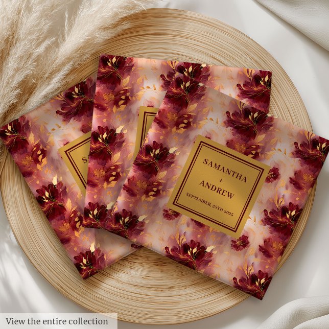 Guardanapo De Papel De Jantar Chic Burgundy Dourado Boho Casamento Cloth Napkins (Chic Burgundy Gold Boho Wedding Cloth Napkins)