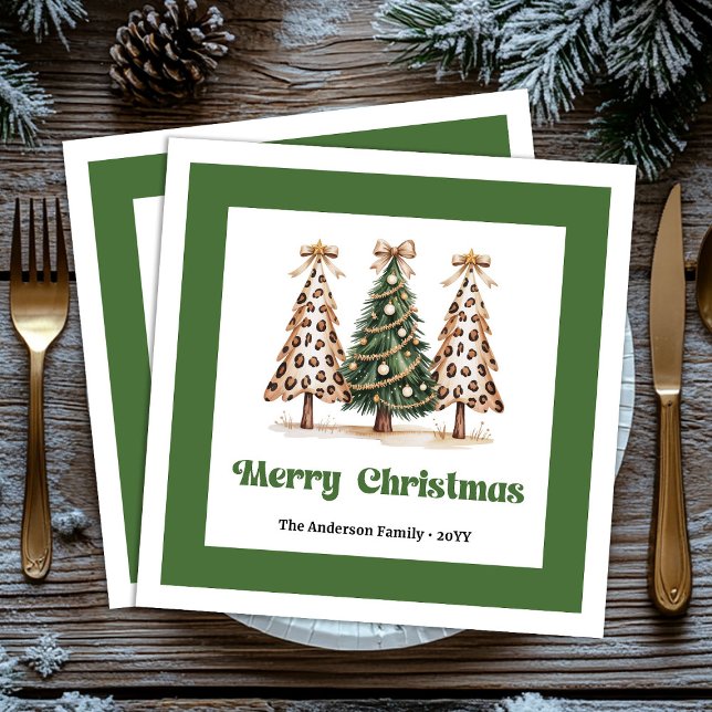 Guardanapo De Papel De Jantar Chic Leopard Christmas Tree Dinner Napkins Custom! (Chic Leopard Christmas Tree Dinner Napkins Custom!)