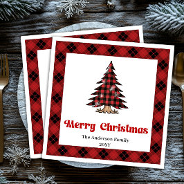Guardanapo De Papel De Jantar Chic Red Black Plaid Christmas Napkin Personalized