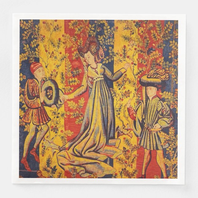 Guardanapo De Papel De Jantar Chinoiserie amarela azul-vermelha medieval italian (Frente)