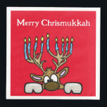 Guardanapo De Papel De Jantar Chrismukkah Reinder com Menorah Antlers Napkins<br><div class="desc">Estes são guardanapos divertidos para usar nas suas reuniões de férias. A design apresenta minha rena de desenho animado cujas galhadas são como uma menorah. Ele combina os símbolos judeus e cristãos. Eu também fiz uma toalha Chrismukkah com vários personagens judeus/cristãos diferentes nela, um dos quais é esse. Então, estes...</div>