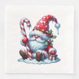 Guardanapo De Papel De Jantar Christmas Gnome with Candy and Gift Box