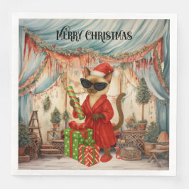 Guardanapo De Papel De Jantar Christmas Siamese Cat is celebrating at home