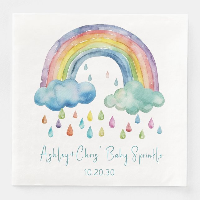 Guardanapo De Papel De Jantar Chuva de Bebê Arco-íris Boho Aquarela (Frente)
