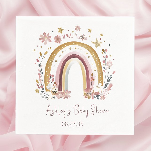 Guardanapo De Papel De Jantar Chuva de Bebê Boho Floral Arco-Íris (Criador carregado)