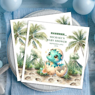 Guardanapo De Papel De Jantar Chuva de Bebê Dinossauro Precioso Vai Nascer Nome