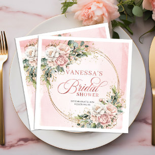 Guardanapo De Papel De Jantar Chuva de Noiva Clássica em Aquarela Rosa Empoeirad