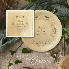 Guardanapo De Papel De Jantar Chuva de Presentes de Noiva Antiga Caligrafia Vint