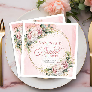 Guardanapo De Papel De Jantar Chuveiro de noiva floral verde elegante em rosa po