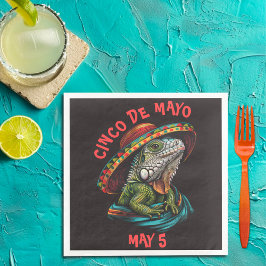 Guardanapo De Papel De Jantar Cinco de Mayo Iguana Vestindo Sombrero & Serape