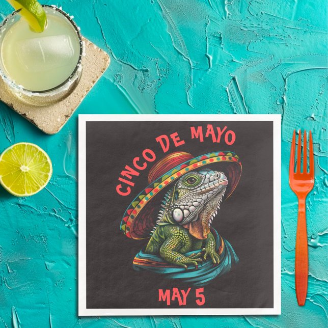 Guardanapo De Papel De Jantar Cinco de Mayo Iguana Vestindo Sombrero & Serape (Criador carregado)