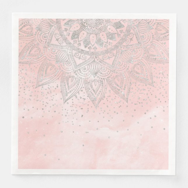 Guardanapo De Papel De Jantar Cinza de prata de luxo mandala confetti (Frente)