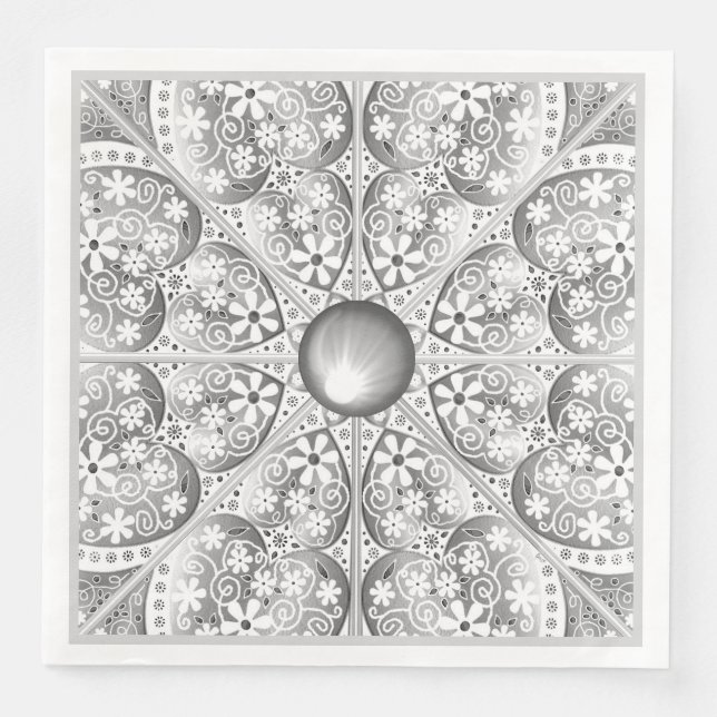 Guardanapo De Papel De Jantar Cinza de rendas cerâmicas (Frente)