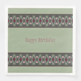 Guardanapo De Papel De Jantar Cinzas Escuras Verdes E Flores Rosa