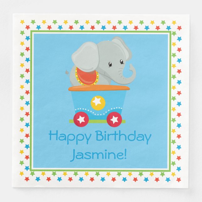 Guardanapo De Papel De Jantar Circus Train | Elefante | Personalizado (Frente)