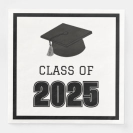 Guardanapo De Papel De Jantar Classe de 2025 preto e branco