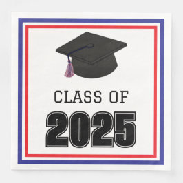 Guardanapo De Papel De Jantar Classe de 2025 Vermelho, Branco e Azul