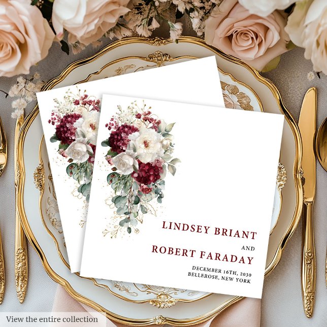 Guardanapo De Papel De Jantar Classic Boho Burgundy Gold Roses Wedding Napkins (Classic Boho Burgundy Gold Roses Wedding Napkins)