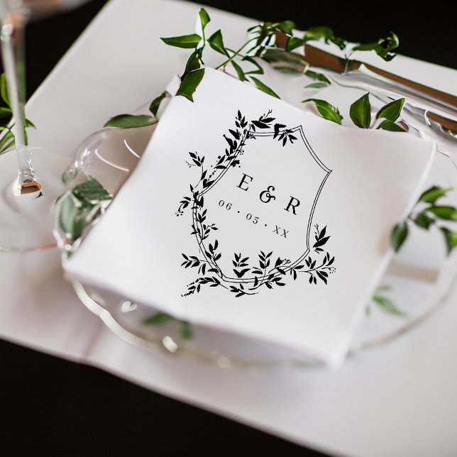 Guardanapo De Papel De Jantar Clássico Black Leafy Crest Casamento Monograma (Criador carregado)