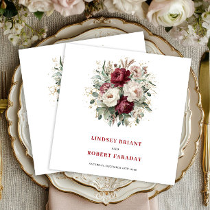 Guardanapo De Papel De Jantar Clássico Casamento Marrom Floral Eucalipto Dourado