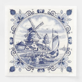 Guardanapo De Papel De Jantar Clássico Vintage Chic Dutch Windmill Delft Blue