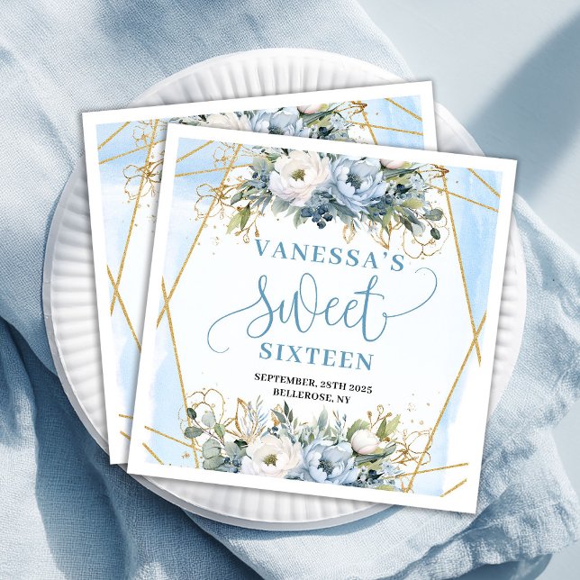 Guardanapo De Papel De Jantar Classy Sweet Sixteen Dusty Blue Greenery Table  (Classy Sweet Sixteen Dusty Blue Greenery Table Napkin)