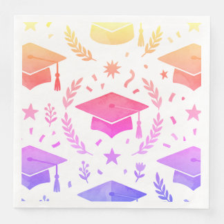 Guardanapo De Papel De Jantar Colorful Sunset Ombre Graduation Cap Pattern Class