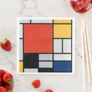 Guardanapo De Papel De Jantar Composição Mondrial Amarelo Vermelho Azul Preto