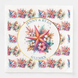 Guardanapo De Papel De Jantar Conchas Douradas, azuis e cor-de-rosa