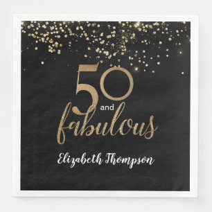 Guardanapo De Papel De Jantar Confetti Dourado Negro 50 e fabuloso aniversário d