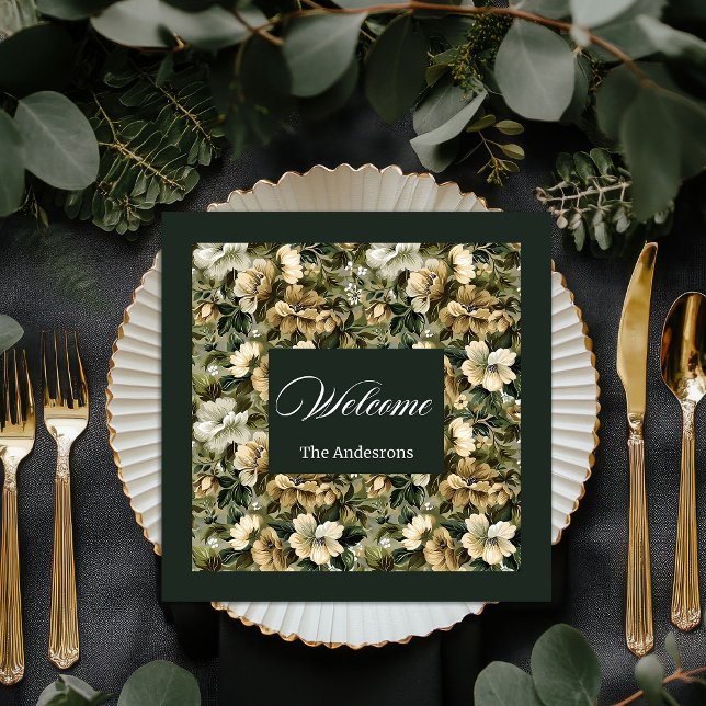 Guardanapo De Papel De Jantar Conjunto de Chiques Floral Dourado Personalizado (Personalized Gold Floral Napkins Shabby Chic Set)