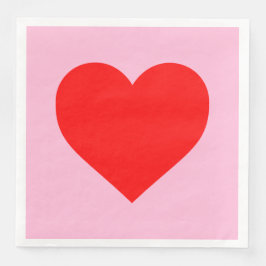 Guardanapo De Papel De Jantar Cor-de-rosa com batimento cardíaco vermelho Pastel