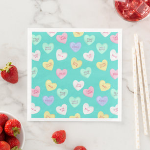 Guardanapo De Papel De Jantar Corações Doces Clássicos do Namorados em Teal