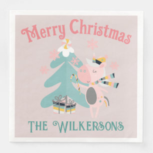 Guardanapo De Papel De Jantar Corno de Natal Bonito, cor-de-rosa
