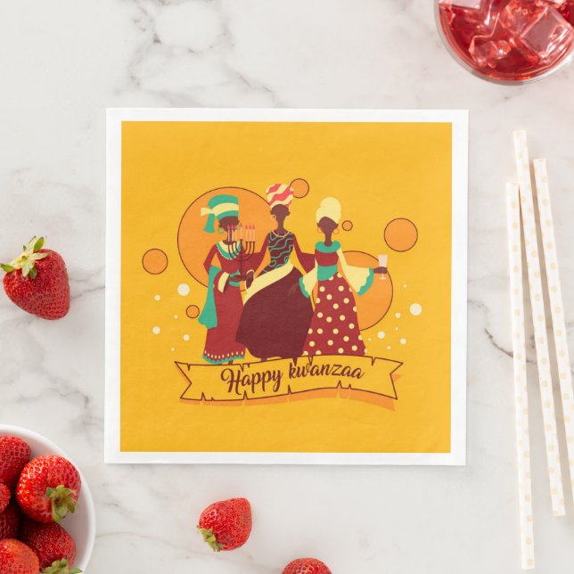Guardanapo De Papel De Jantar Correspondência Feliz Kwanzaa 3 Mulheres Amarelo (Insitu)