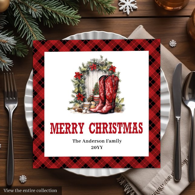 Guardanapo De Papel De Jantar Country Western Plaid Christmas Paper Napkins (Country Western Plaid Christmas Paper Napkins)