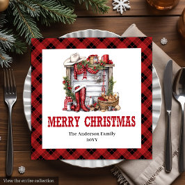 Guardanapo De Papel De Jantar Cowboy Christmas napkins red black tartan design