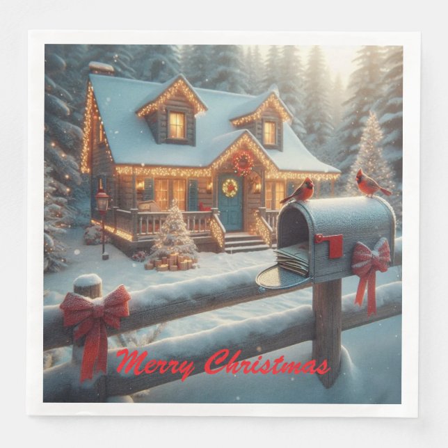 Guardanapo De Papel De Jantar Cozy Christmas Cabin Winter Wonderland (Frente)