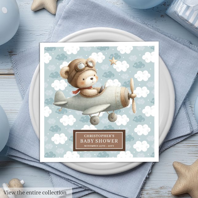 Guardanapo De Papel De Jantar Criança Menino Enfermeira Pensava Que O Piloto Do  (Baby Boy Nursery Themed Teddy Bear Pilot Napkins)