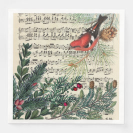 Guardanapo De Papel De Jantar Crossbill com partituras musicais e galhos de pinh