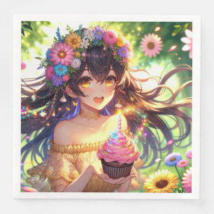 Guardanapo De Papel De Jantar Cupcake de aniversário da bonito anime