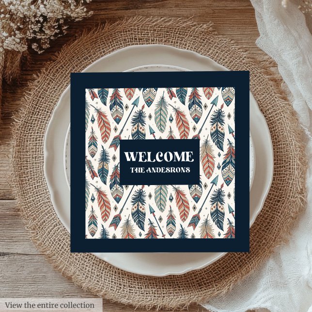 Guardanapo De Papel De Jantar Custom Name Napkins Ethnic Chic Feathers Design (Custom Name Napkins Ethnic Chic Feathers Design)