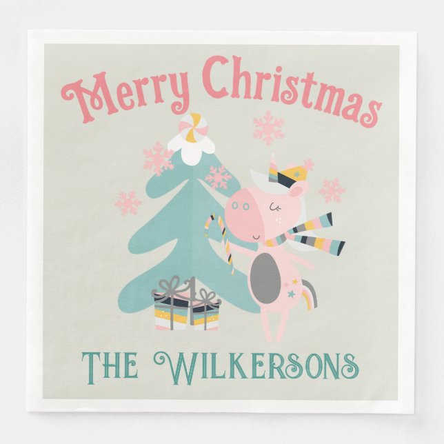 Guardanapo De Papel De Jantar Cute Boho Christmas Unicorn (Frente)