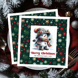 Guardanapo De Papel De Jantar Cute funny snowman with snowflakes kids napkins