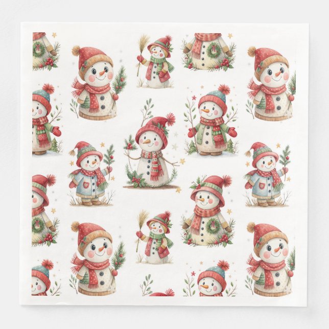 Guardanapo De Papel De Jantar Cute snowmen with hats (Frente)