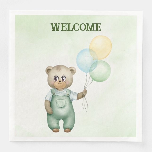Guardanapo De Papel De Jantar cute teddy bear green background (Frente)