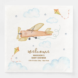 Guardanapo De Papel De Jantar Cute Vintage Aviator Airplane Baby Shower Welcome